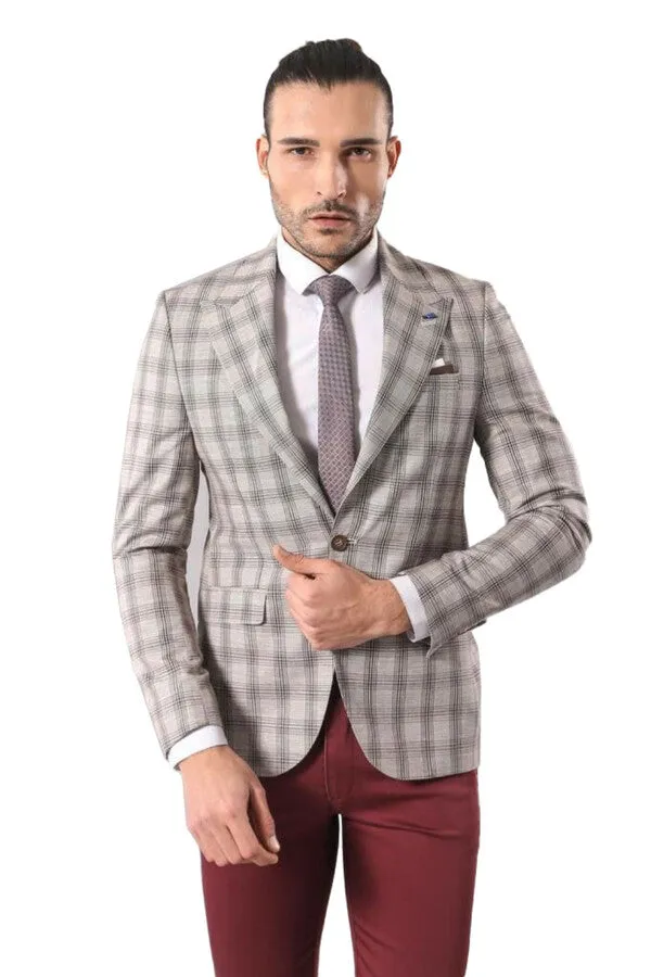 Single Button Wide Pointed Collar Beige Blazer - Wessi sold by Wessi