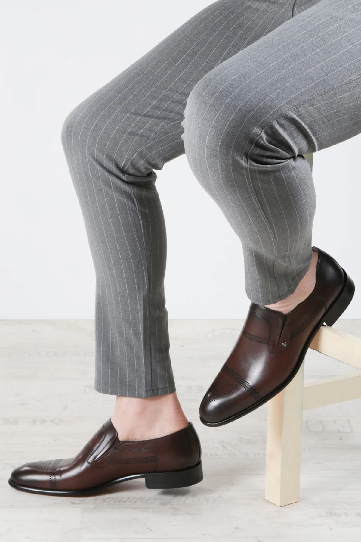 Men's Brown Leather Loafers with Perforated Design - Wessi sold by Wessi