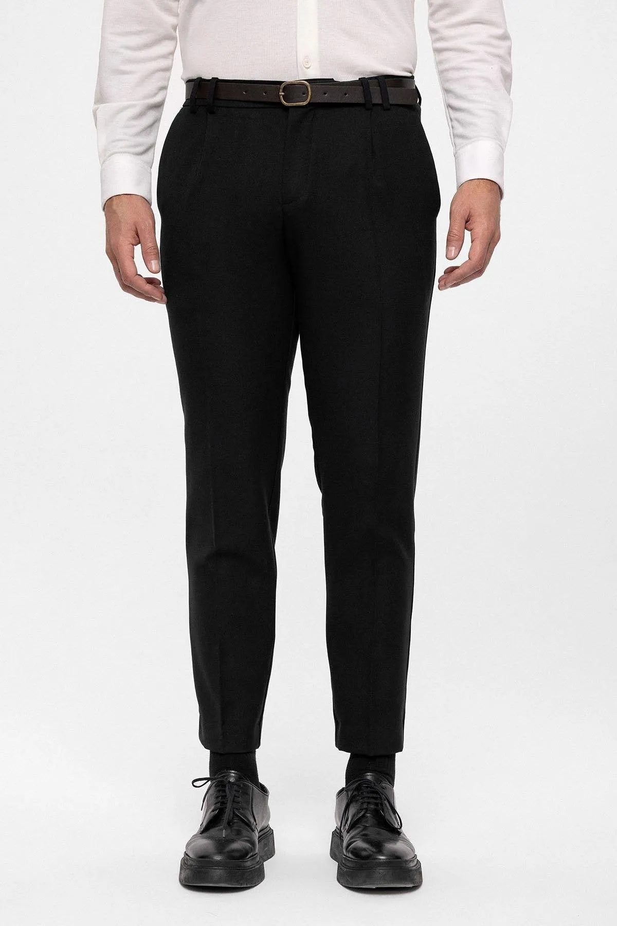 Black Belted High Waist Men's Trousers - Wessi sold by Wessi product image thumbnail 2