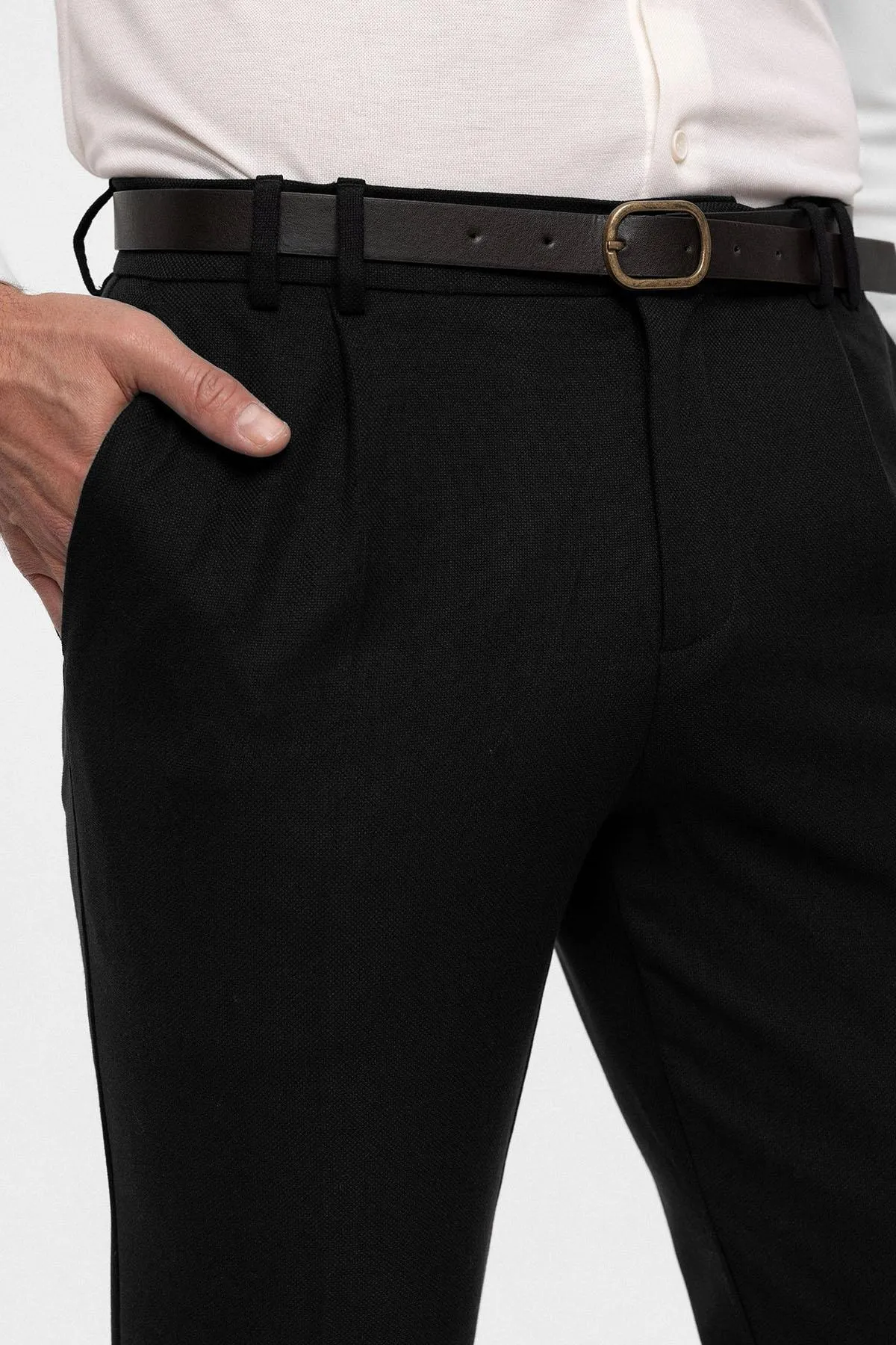 Black Belted High Waist Men's Trousers - Wessi sold by Wessi product image thumbnail 4
