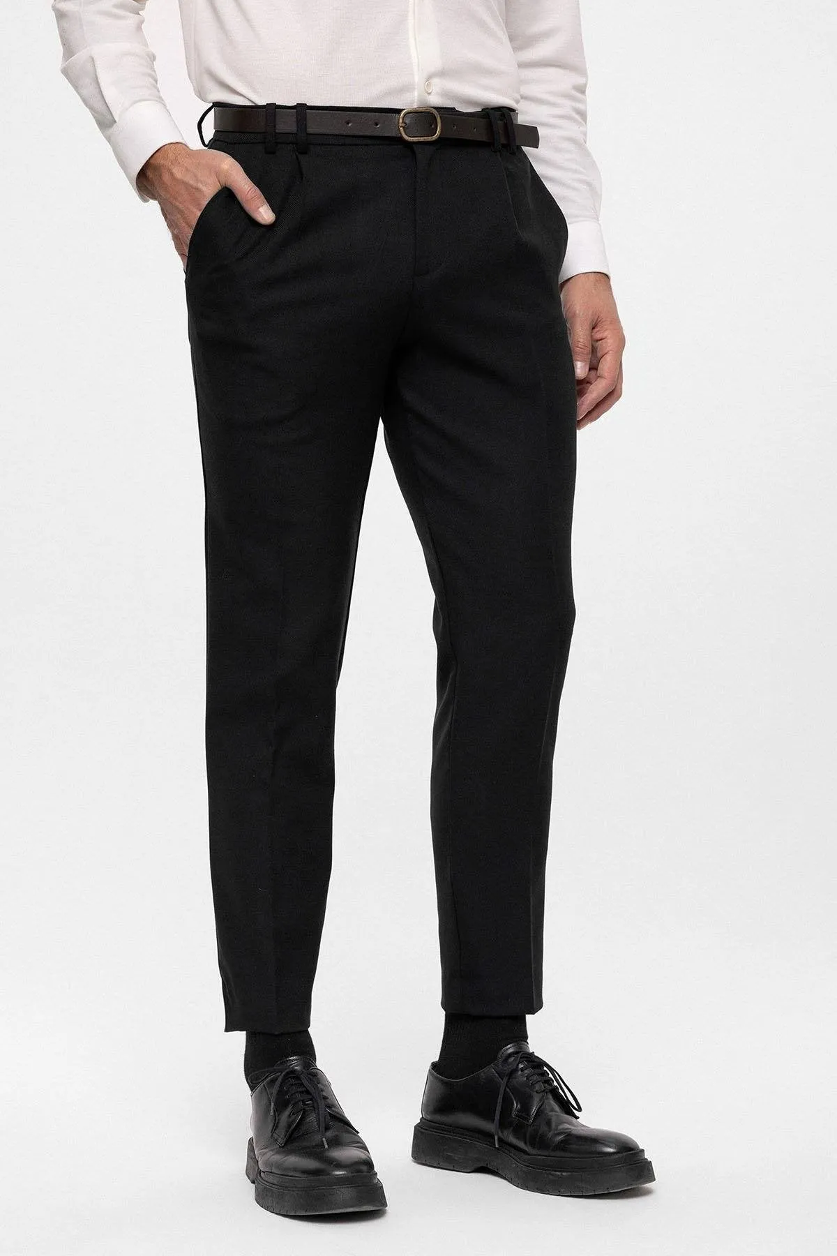 Black Belted High Waist Men's Trousers - Wessi sold by Wessi product image thumbnail 3