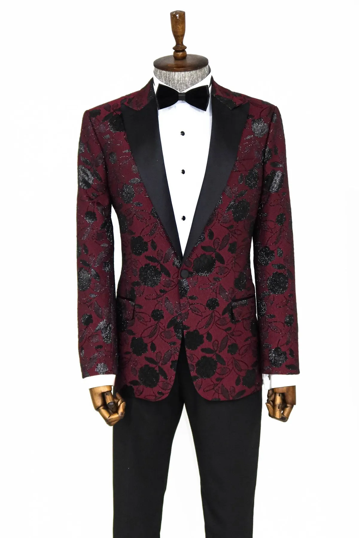 Floral Patterned Burgundy Men Dinner Jacket - Wessi sold by Wessi product image thumbnail 3