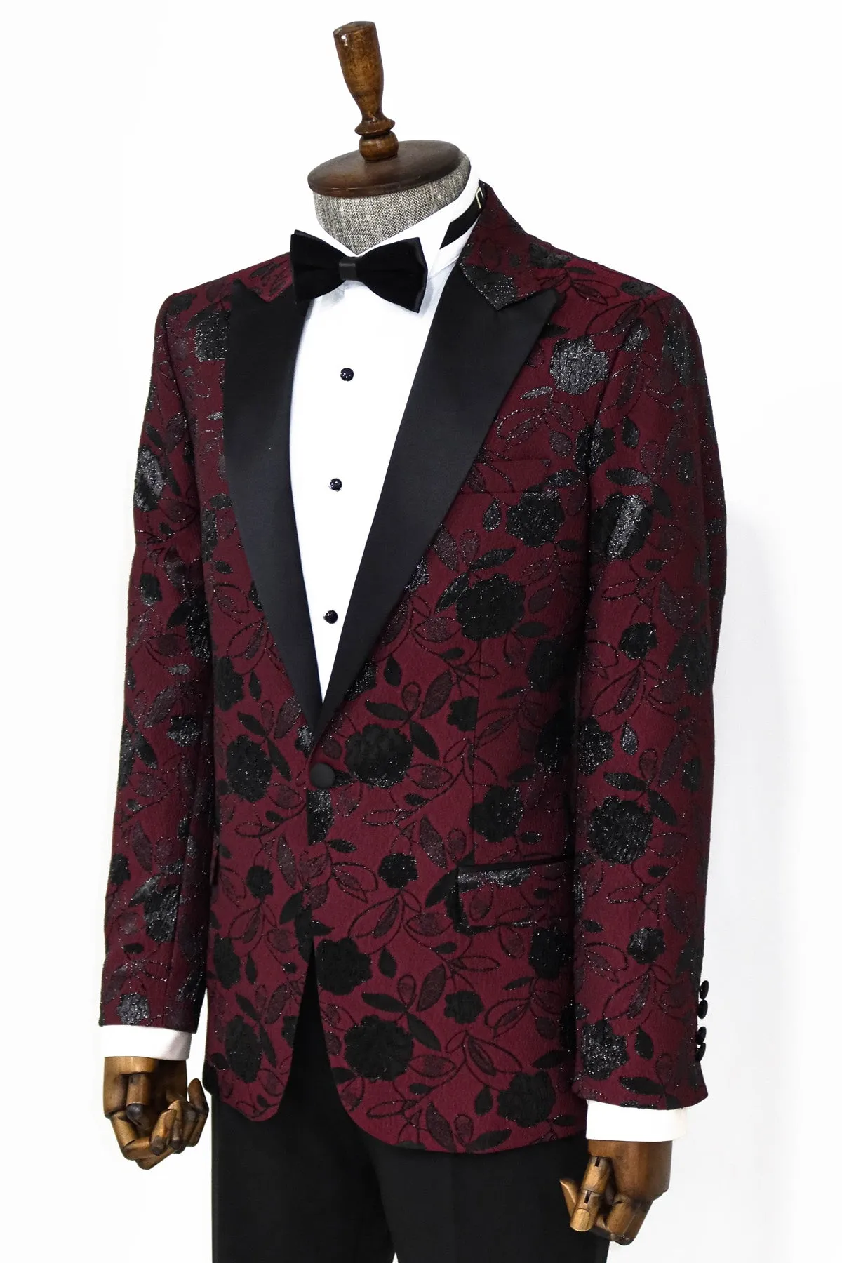 Floral Patterned Burgundy Men Dinner Jacket - Wessi sold by Wessi product image thumbnail 4