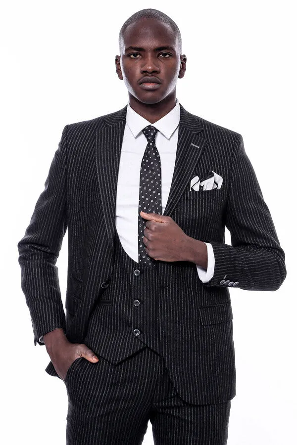 Striped Black Double Breasted Suit - Wessi sold by Wessi