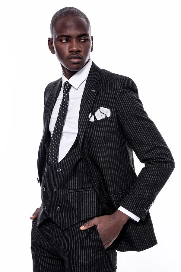 Striped Black Double Breasted Suit - Wessi sold by Wessi product image thumbnail 5