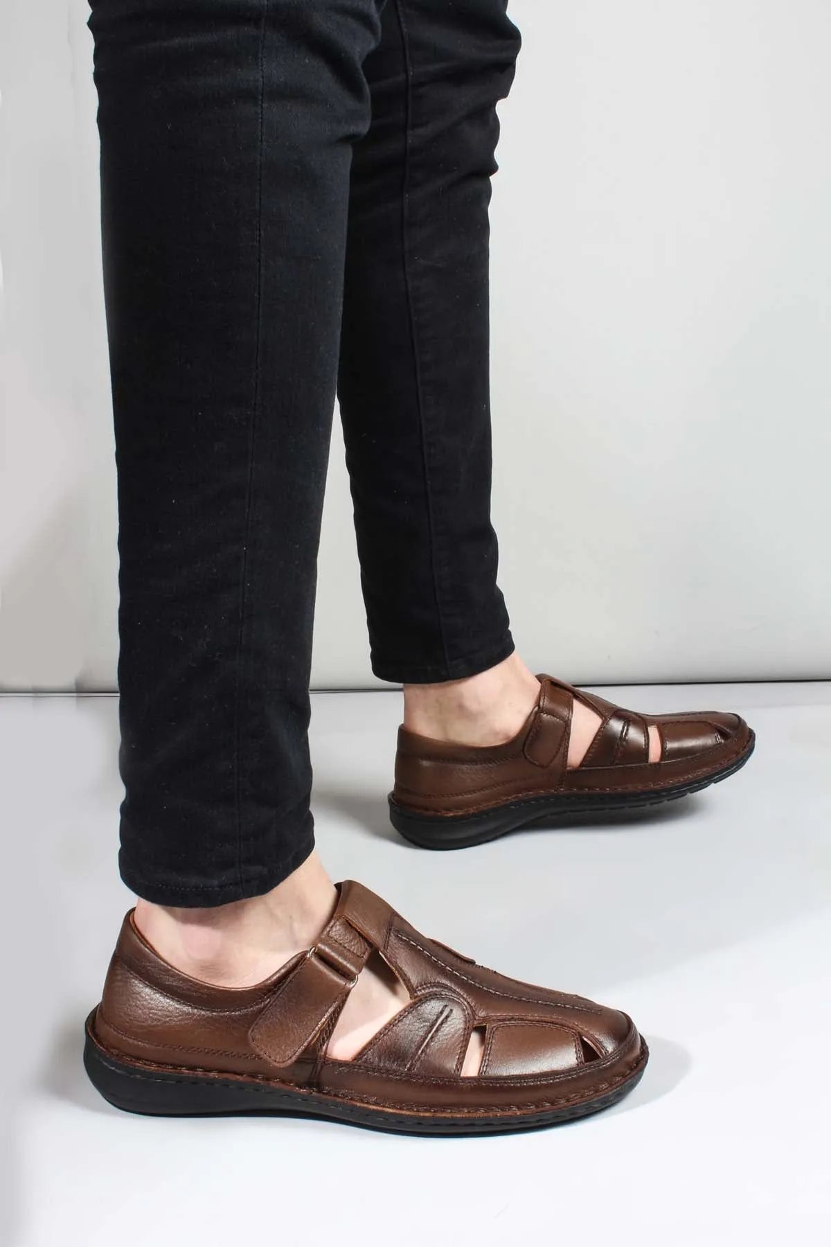 Men's Brown Leather Fisherman Sandals-Wessi sold by Wessi