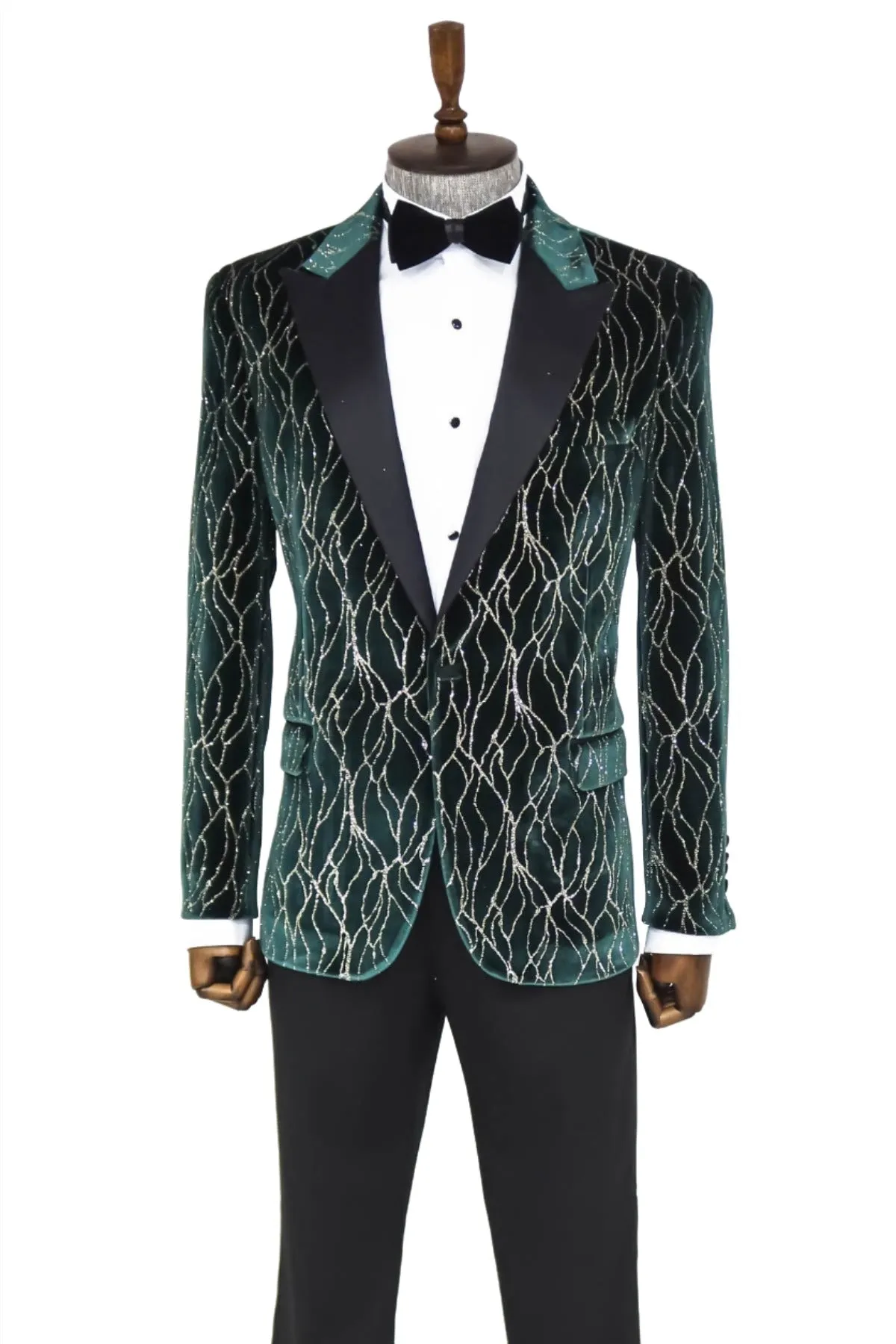 Patterned Dark Green Velvet Men Singer Tuxedo Blazer - Wessi sold by Wessi product image thumbnail 3