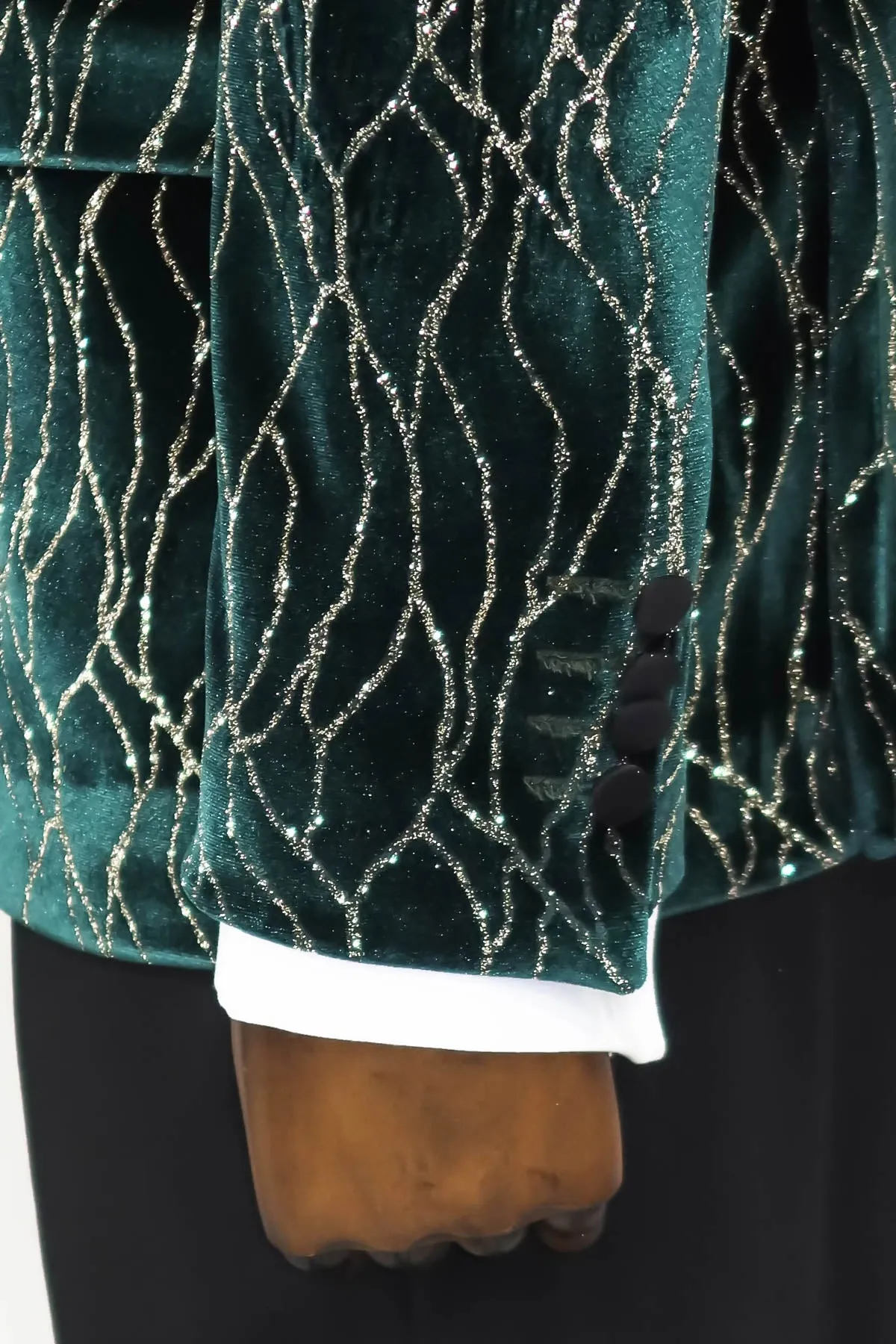 Patterned Dark Green Velvet Men Singer Tuxedo Blazer - Wessi sold by Wessi product image thumbnail 2