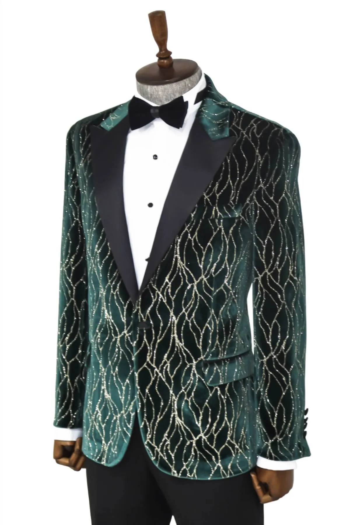 Patterned Dark Green Velvet Men Singer Tuxedo Blazer - Wessi sold by Wessi product image thumbnail 4