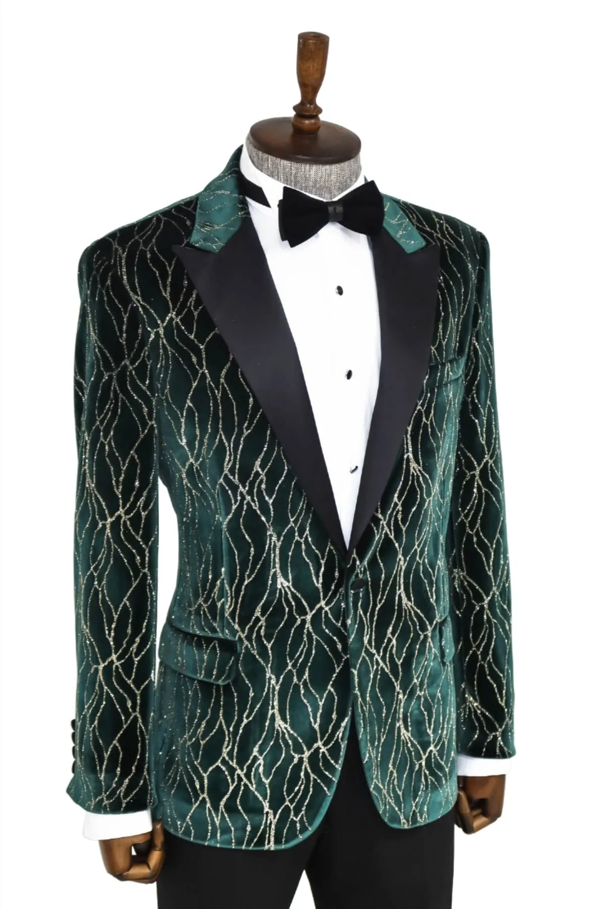 Patterned Dark Green Velvet Men Singer Tuxedo Blazer - Wessi sold by Wessi product image thumbnail 5