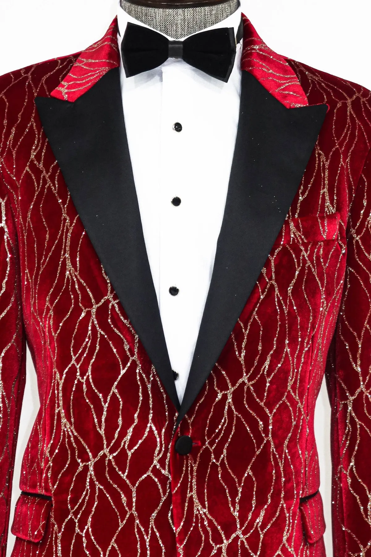 Silver Patterned Burgundy Men Tuxedo Party Blazer - Wessi sold by Wessi product image thumbnail 2