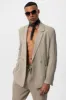 Men's Beige Double-Breasted Plain Blazer - Wessi sold by Wessi