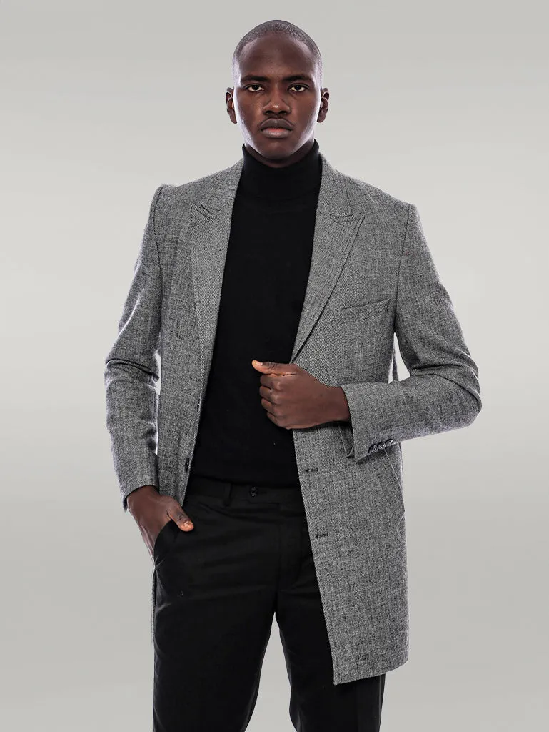 Peak Lapel Grey Men Short Coat - Wessi sold by Wessi product image thumbnail 3