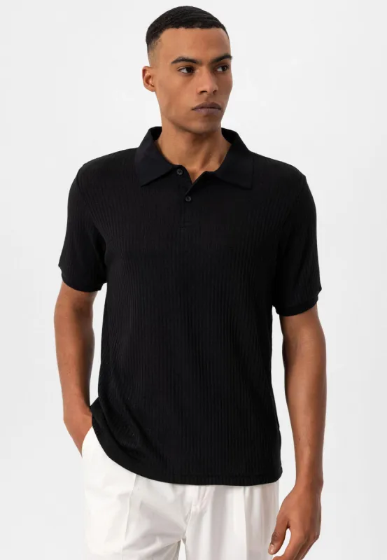 Men's Black Slim Fit Polo Collar T-Shirt - Wessi sold by Wessi