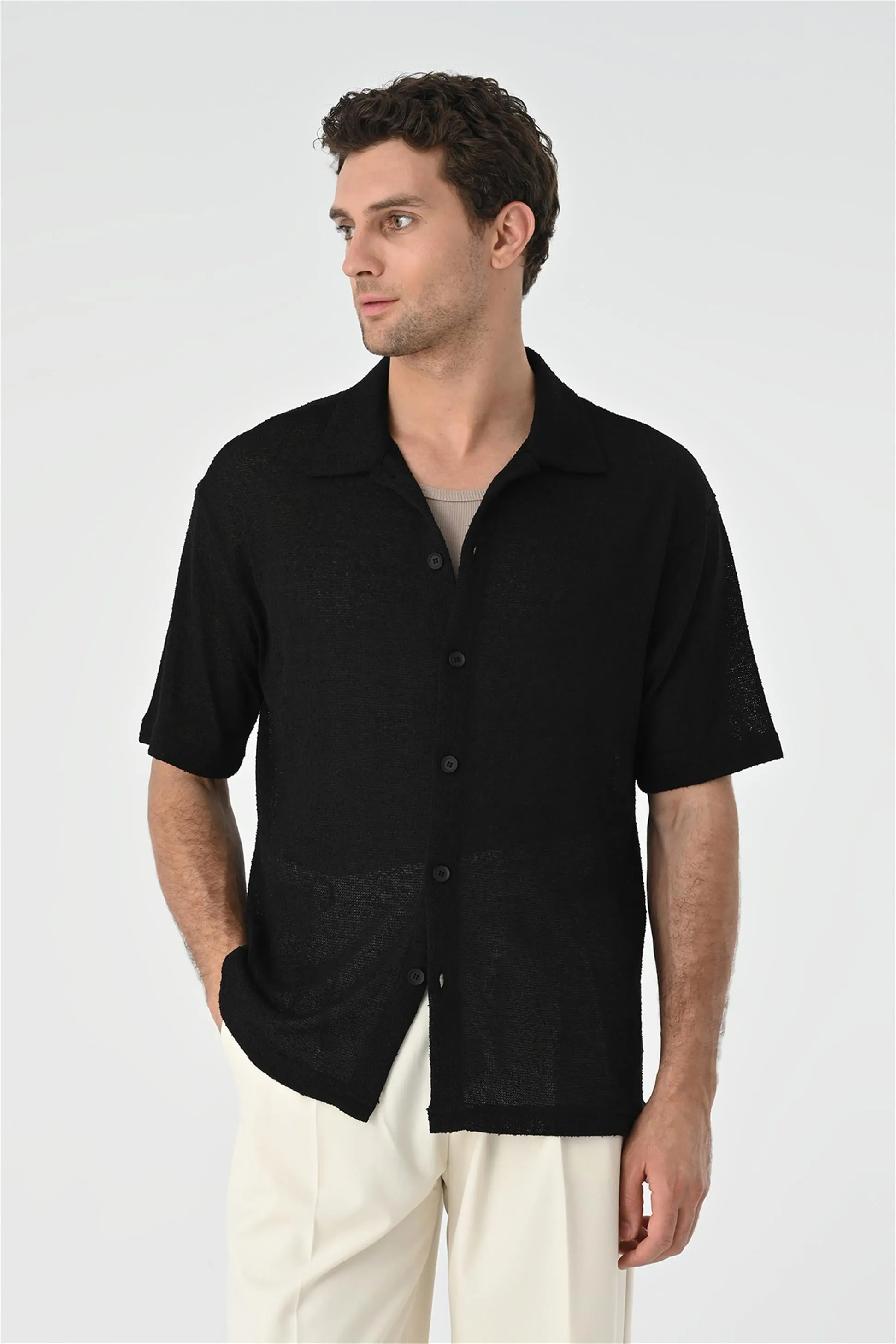 Men's Black Relax Fit Knitwear Shirt - Wessi sold by Wessi product image thumbnail 5