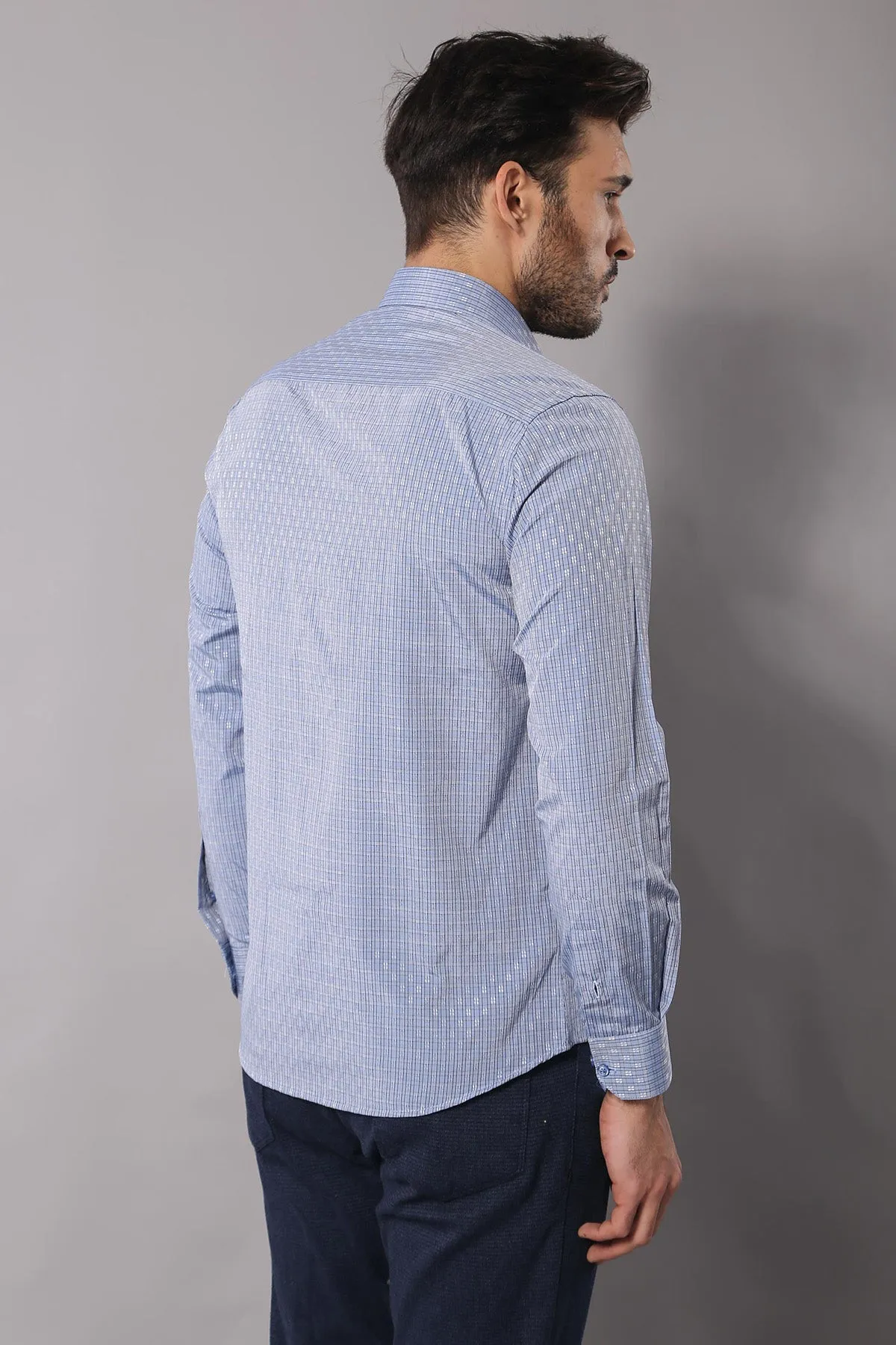 Patterned Slim Fit Blue Shirt - Wessi sold by Wessi product image thumbnail 3