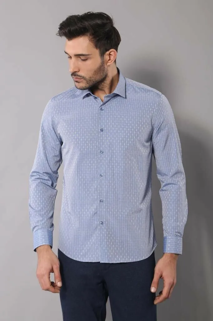 Patterned Slim Fit Blue Shirt - Wessi sold by Wessi