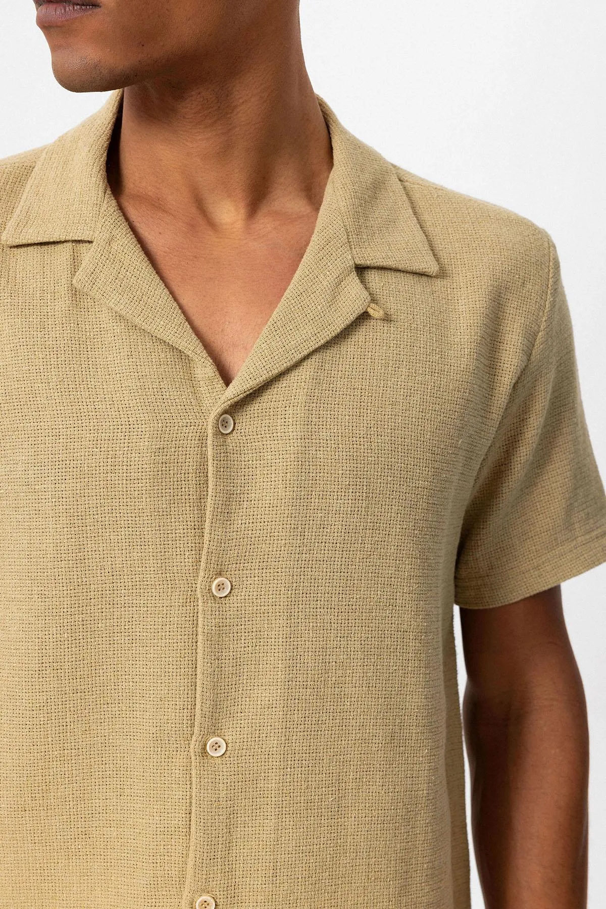 Beige Camp Collar Knitted Textured Men's Shirt - Wessi sold by Wessi product image thumbnail 5