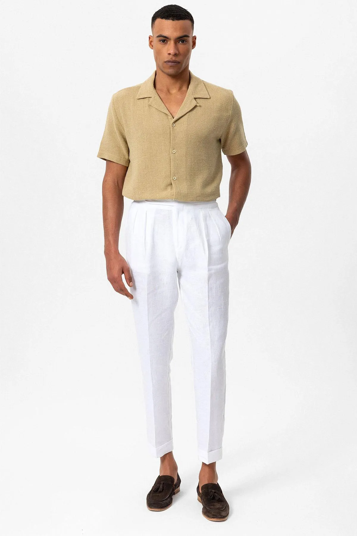 Beige Camp Collar Knitted Textured Men's Shirt - Wessi sold by Wessi product image thumbnail 3