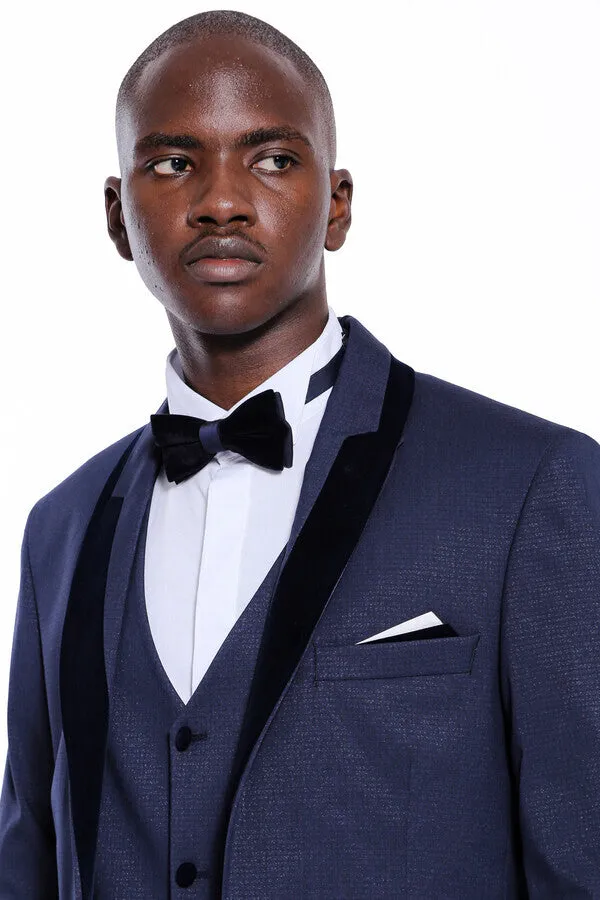 Patterned Velvet Lapel Navy Blue Tuxedo - Wessi sold by Wessi product image thumbnail 3
