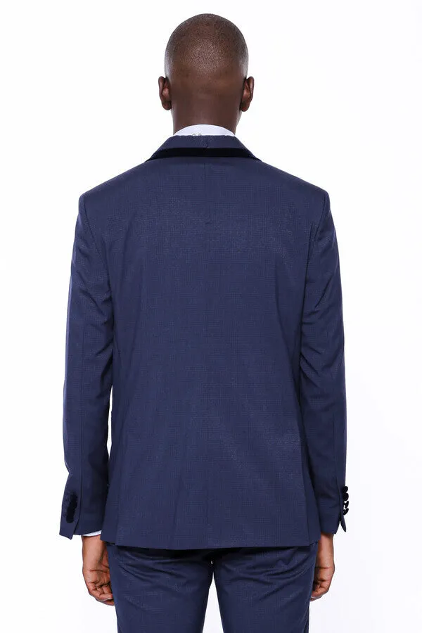 Patterned Velvet Lapel Navy Blue Tuxedo - Wessi sold by Wessi product image thumbnail 4