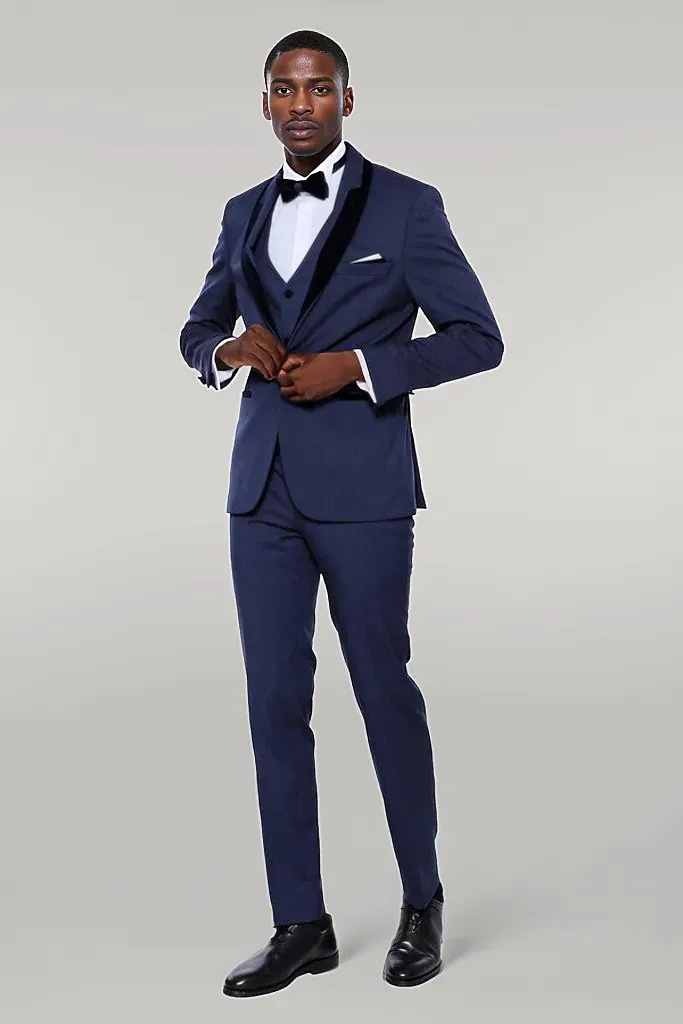 Patterned Velvet Lapel Navy Blue Tuxedo - Wessi sold by Wessi product image thumbnail 2
