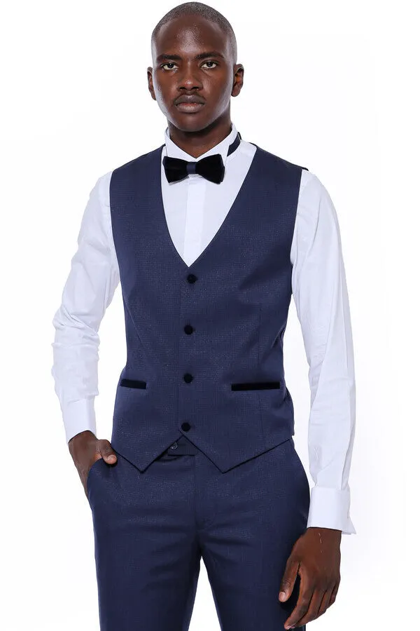 Patterned Velvet Lapel Navy Blue Tuxedo - Wessi sold by Wessi product image thumbnail 5