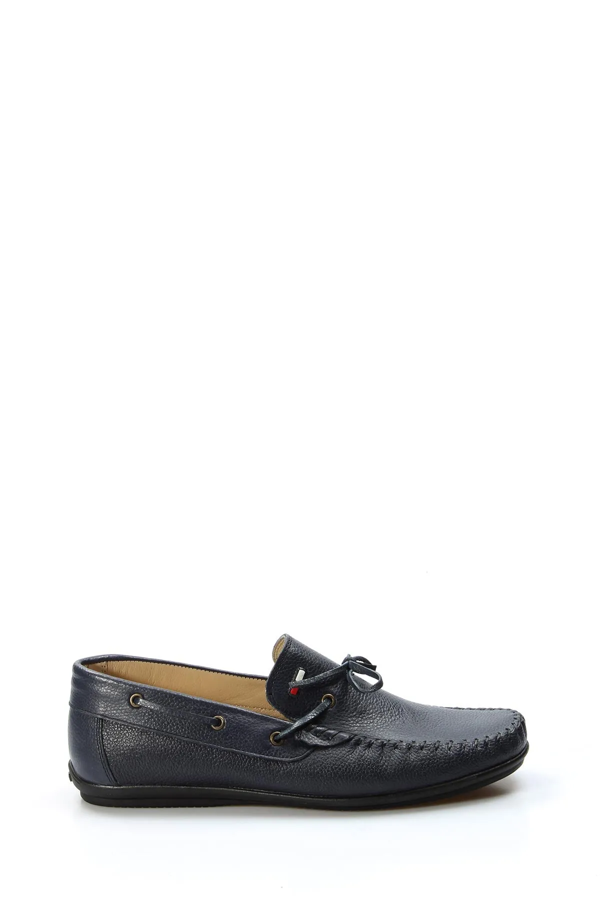 Men's Navy Leather Slip-On Loafers with Lace Detail - Wessi sold by Wessi