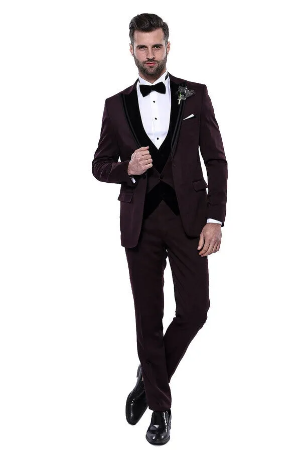 Velvet Collar Patterned Burgundy Tuxedo - Wessi sold by Wessi product image thumbnail 2
