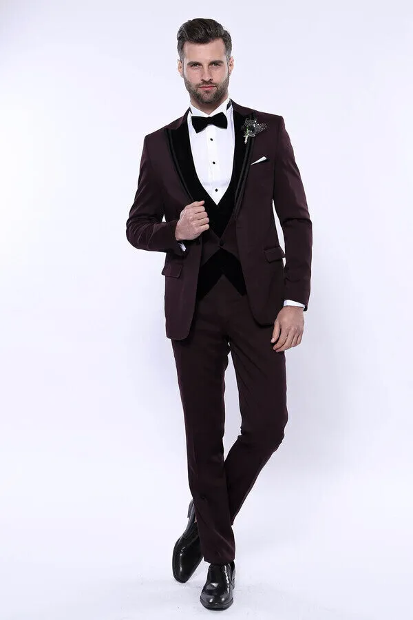 Velvet Collar Patterned Burgundy Tuxedo - Wessi sold by Wessi product image thumbnail 5