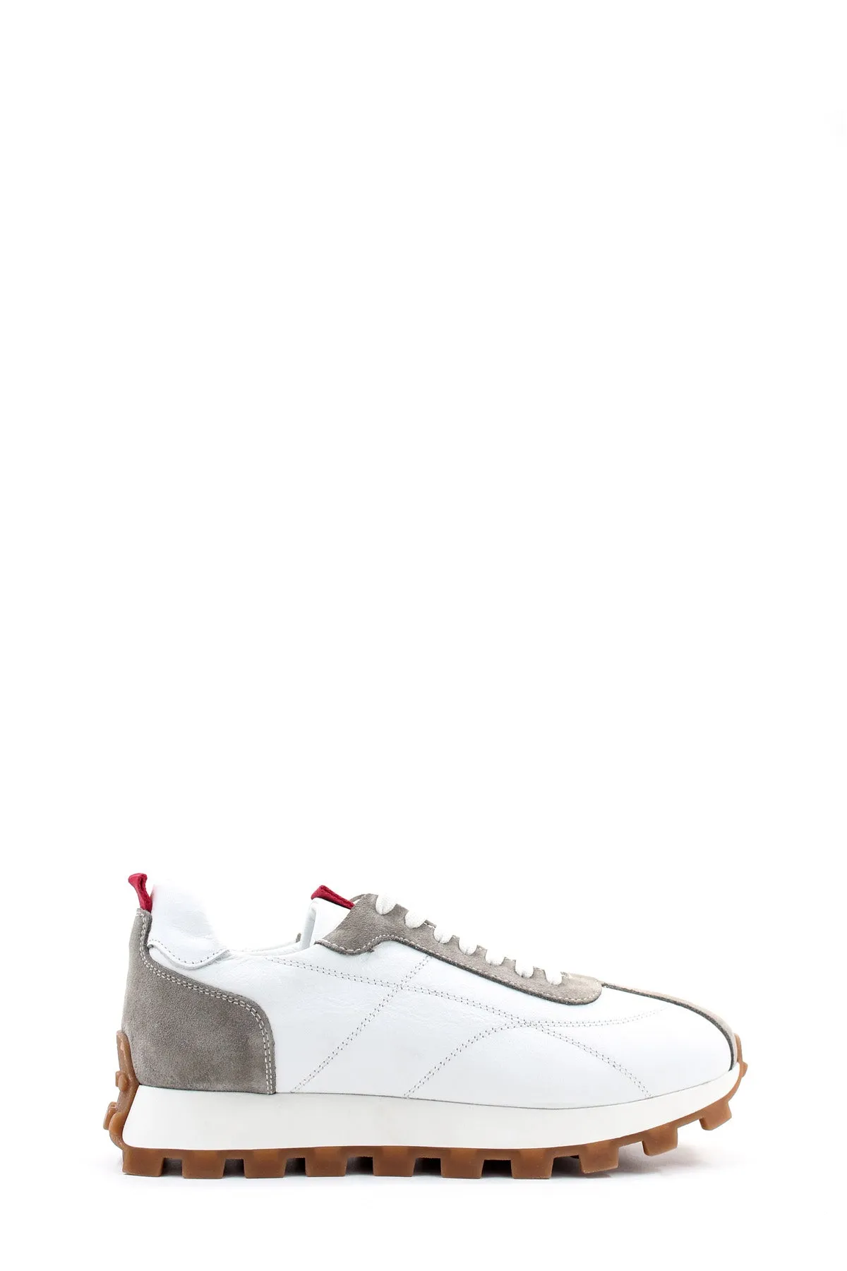 Men's White and Gray Leather Sneakers with Red Heel Accent and Chunky Gum Sole - Wessi sold by Wessi product image thumbnail 2