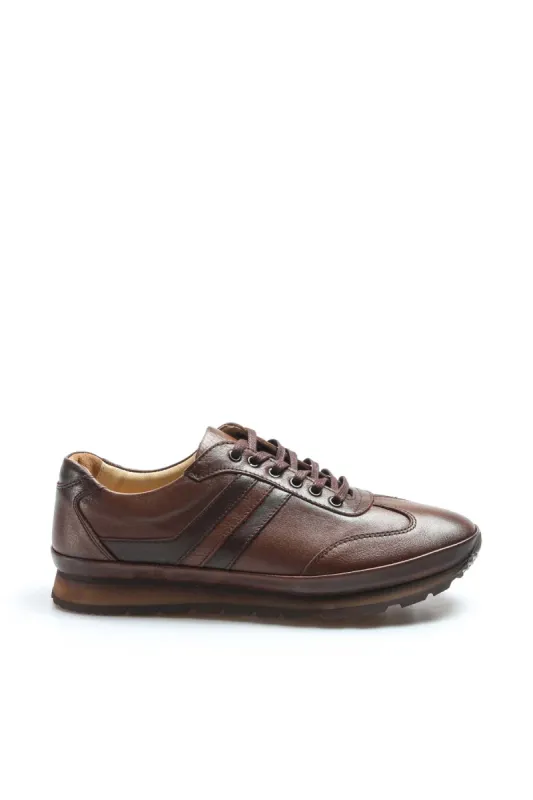 Men's Brown Leather Lace-Up Sneakers with Cushioned Sole - Wessi sold by Wessi