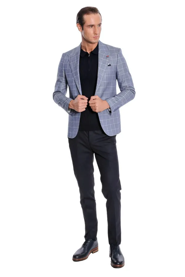 Single Button Wide Pointed Collar Blue Blazer - Wessi sold by Wessi product image thumbnail 3