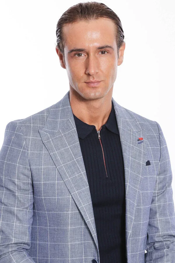 Single Button Wide Pointed Collar Blue Blazer - Wessi sold by Wessi product image thumbnail 2