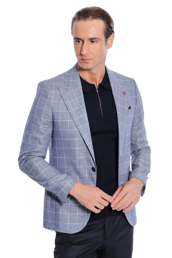 Single Button Wide Pointed Collar Blue Blazer - Wessi sold by Wessi product image thumbnail 5