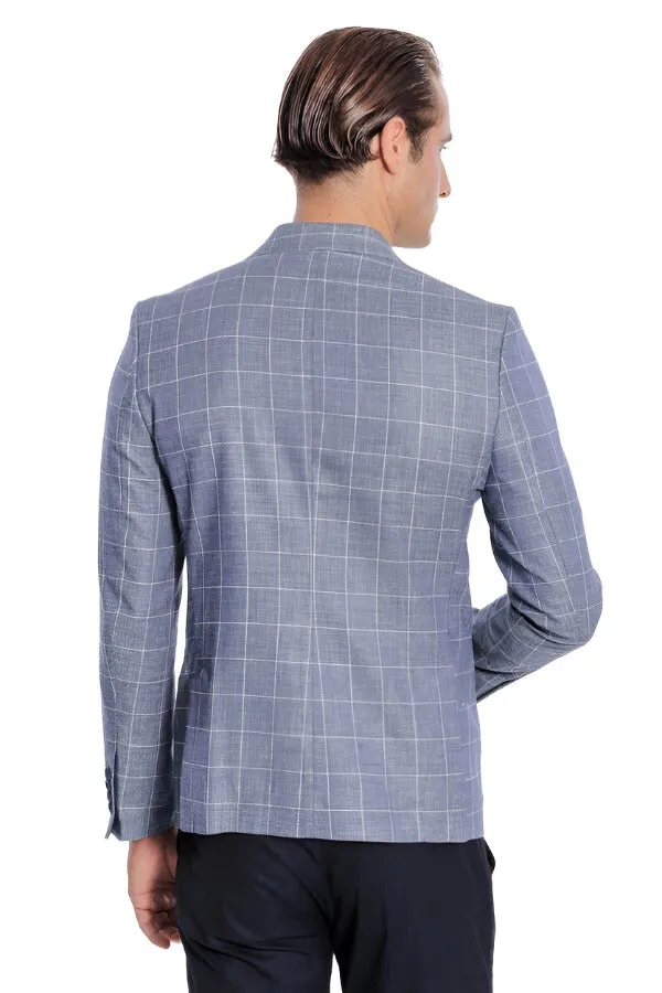 Single Button Wide Pointed Collar Blue Blazer - Wessi sold by Wessi product image thumbnail 4