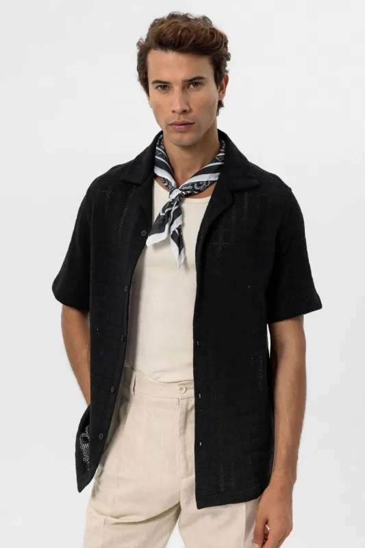 Men's Black Camp Collar Woven Shirt - Wessi sold by Wessi