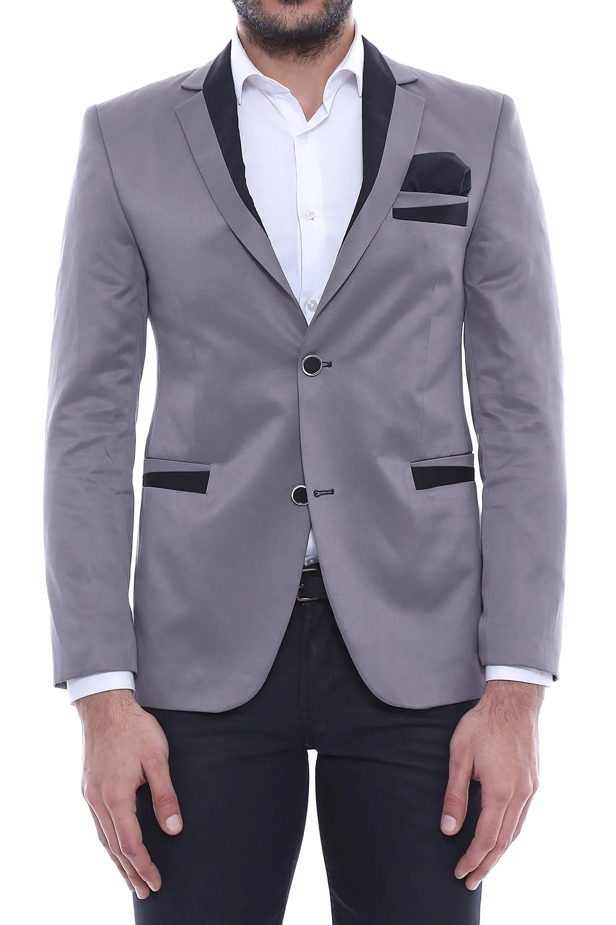Pocket Diagonal Piping Cotton Grey Jacket-Wessi sold by Wessi product image thumbnail 3