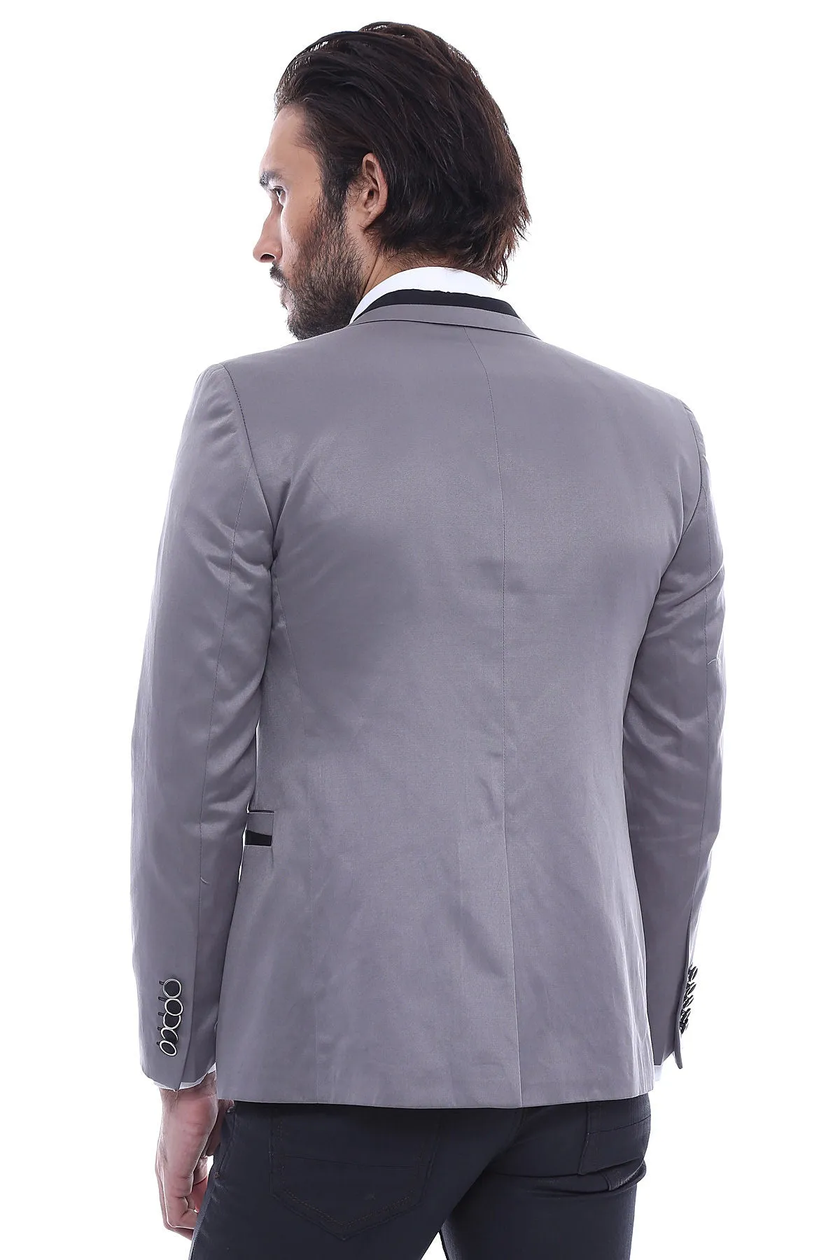 Pocket Diagonal Piping Cotton Grey Jacket-Wessi sold by Wessi product image thumbnail 4