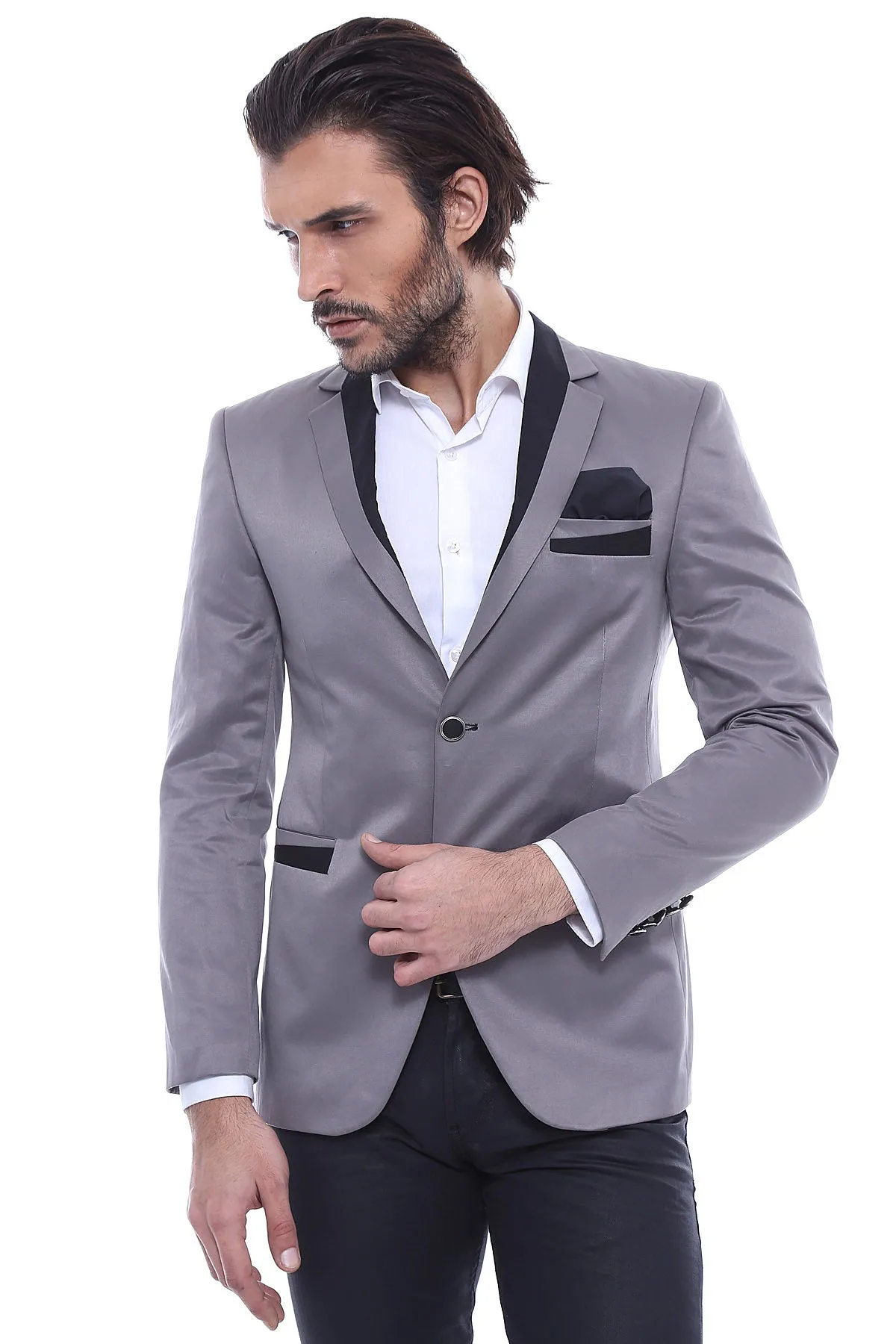 Pocket Diagonal Piping Cotton Grey Jacket-Wessi sold by Wessi