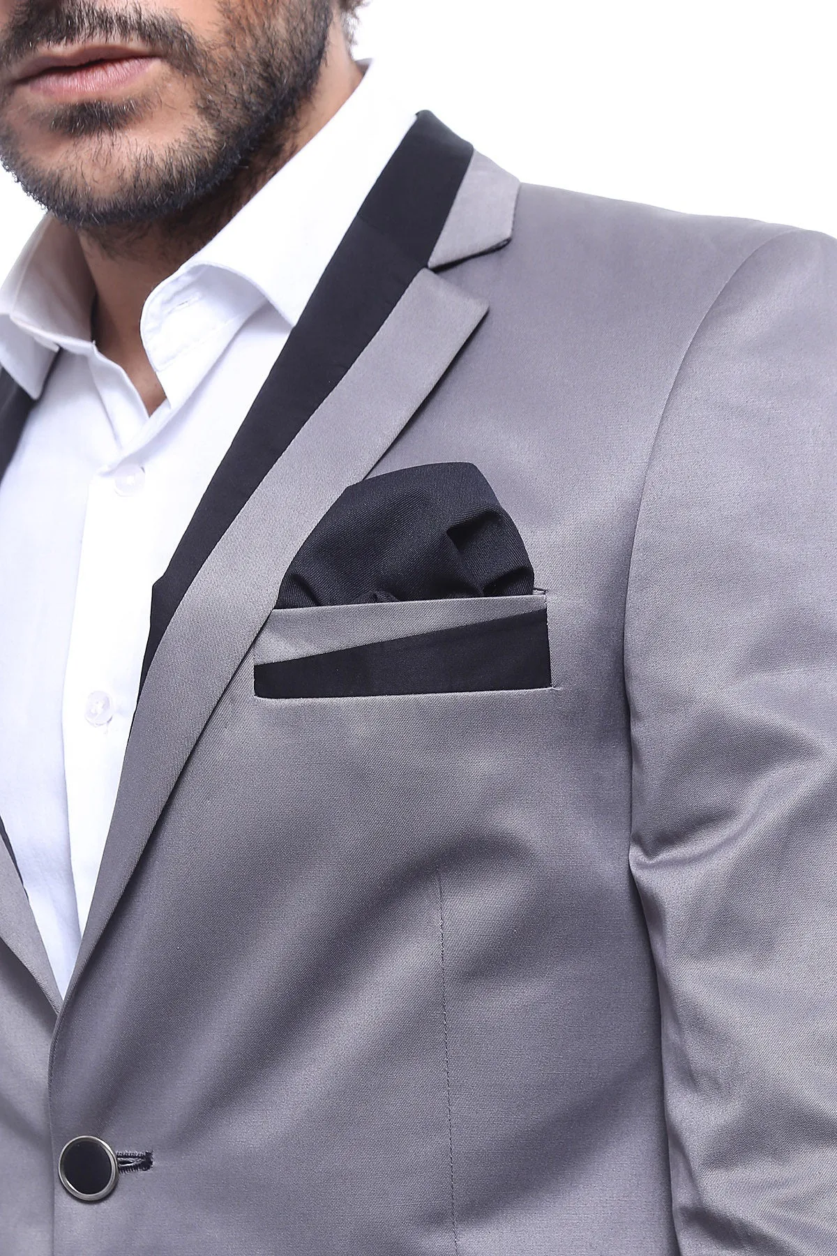 Pocket Diagonal Piping Cotton Grey Jacket-Wessi sold by Wessi product image thumbnail 2