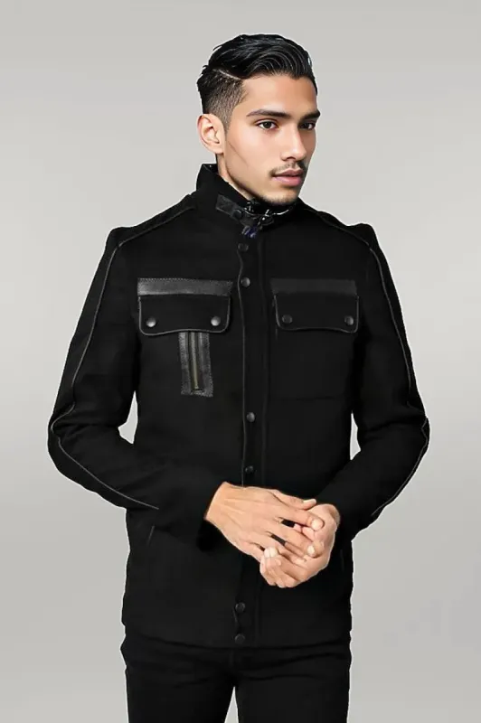 Fur Collar 4 Pockets Black Men Coat - Wessi sold by Wessi