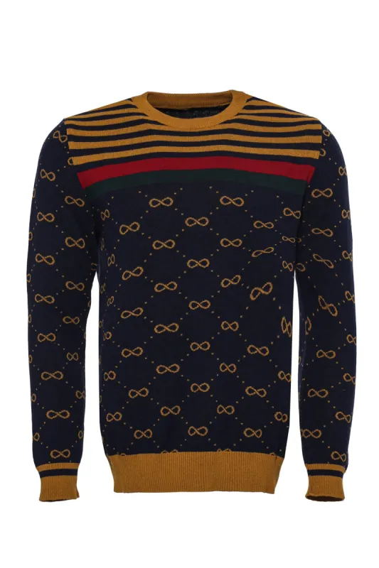 Camel Crew Neck Knitwear Asymmetric Patterned  - Wessi sold by Wessi