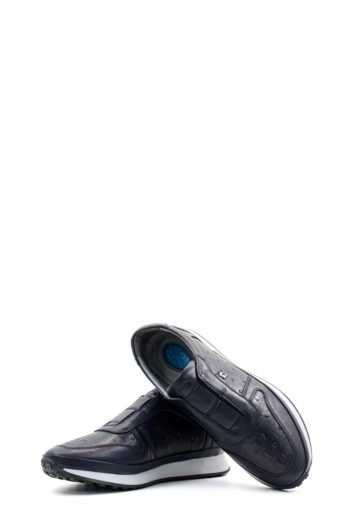Men's Navy Blue Leather Slip-On Sneakers with Embossed Detailing - Wessi sold by Wessi product image thumbnail 5