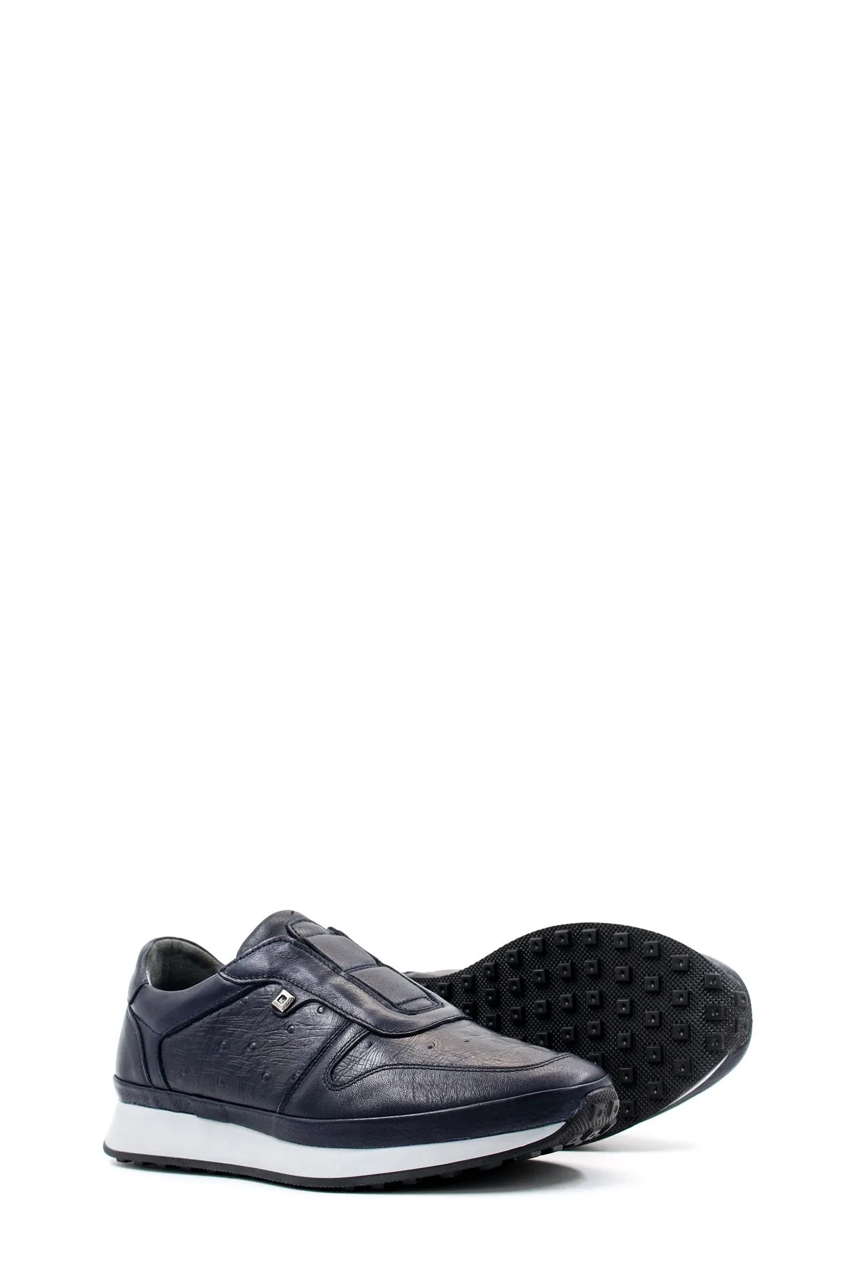 Men's Navy Blue Leather Slip-On Sneakers with Embossed Detailing - Wessi sold by Wessi product image thumbnail 4