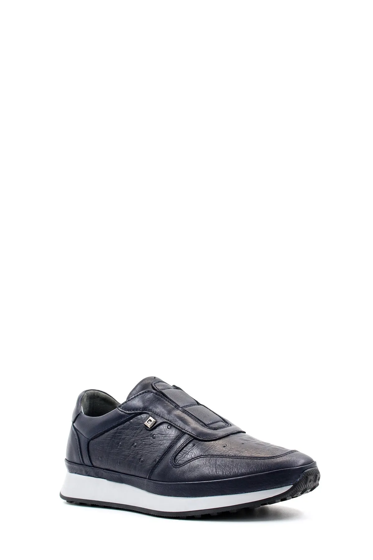 Men's Navy Blue Leather Slip-On Sneakers with Embossed Detailing - Wessi sold by Wessi product image thumbnail 3