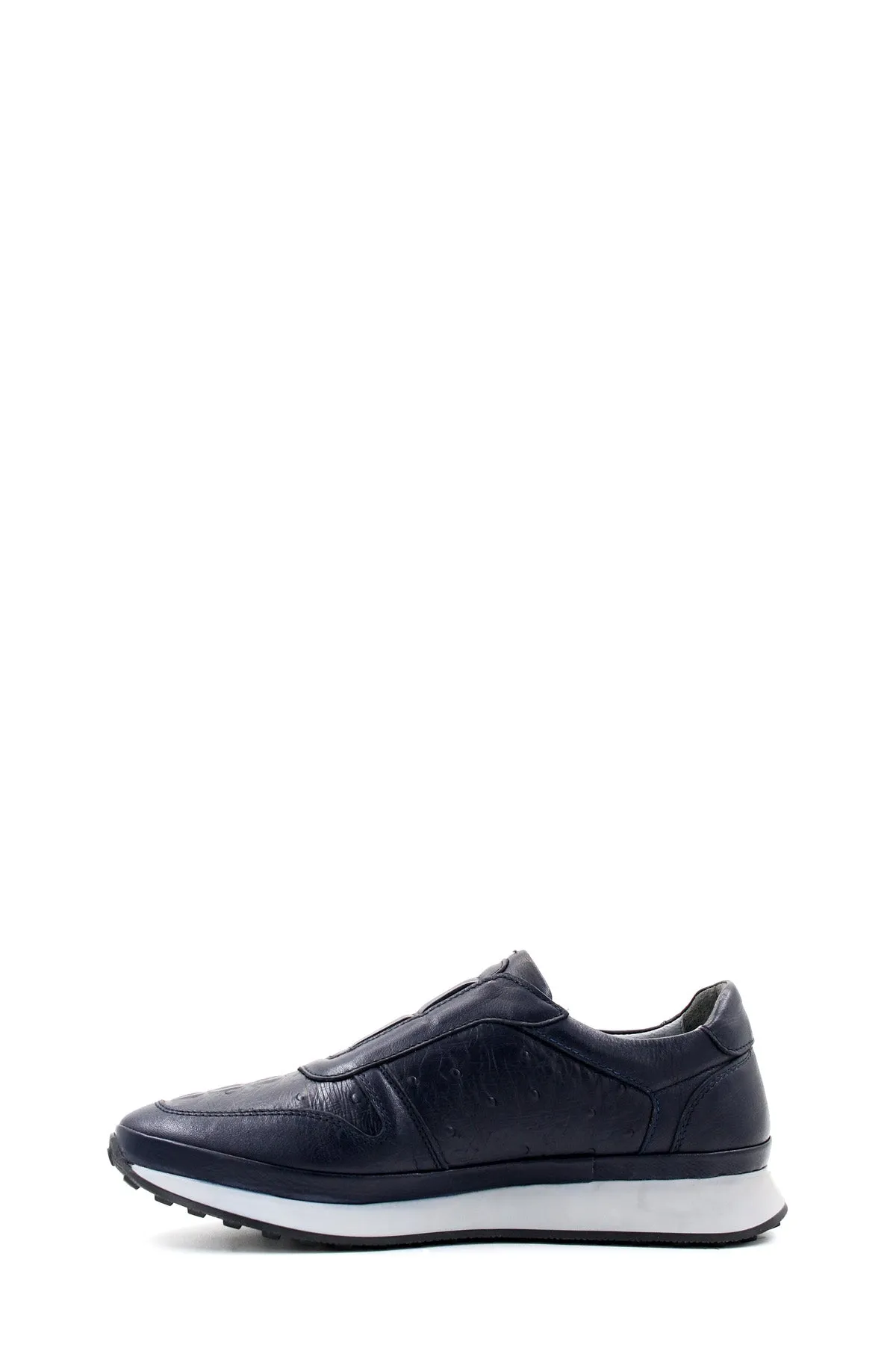 Men's Navy Blue Leather Slip-On Sneakers with Embossed Detailing - Wessi sold by Wessi product image thumbnail 2