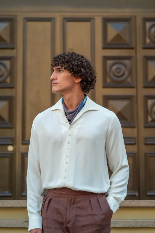 Men's Ecru Regular Fit Camp Collar Shirt - Wessi sold by Wessi