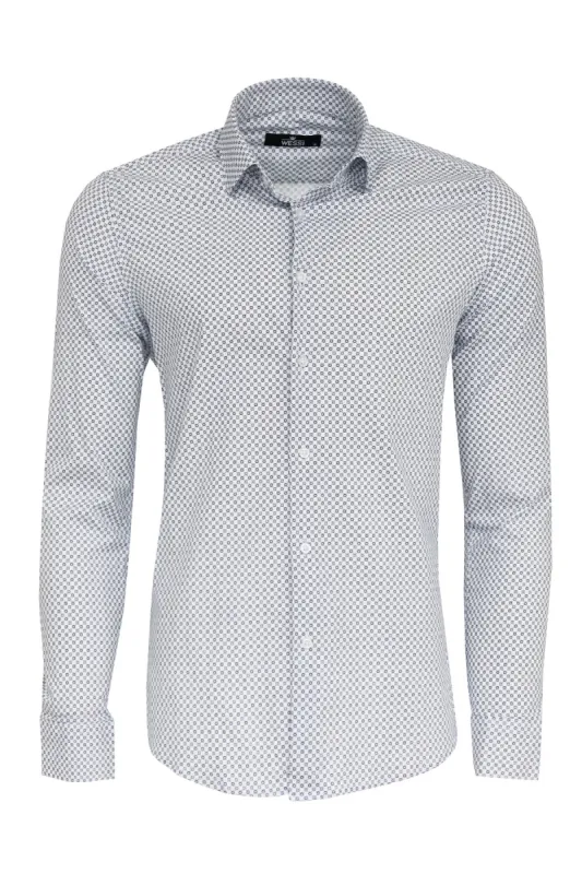 White Tiny Check Patterned Slim Fit Shirt - Wessi sold by Wessi