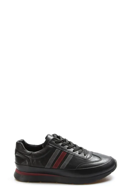Men's Black Leather Stripe Sneakers-Wessi sold by Wessi